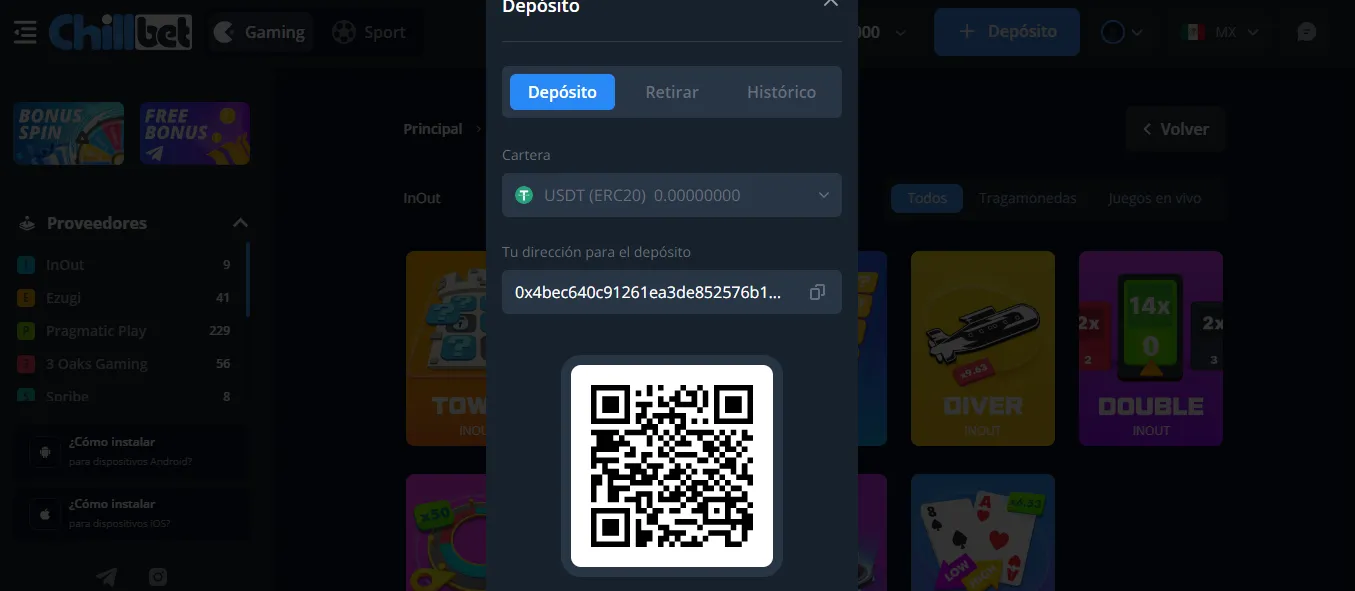 Depositar USDT en Chill Bet