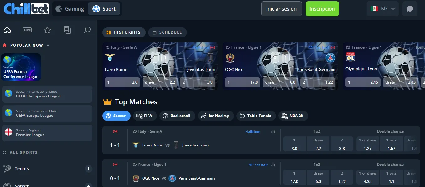 Apuestas deportivas de Chill Bet